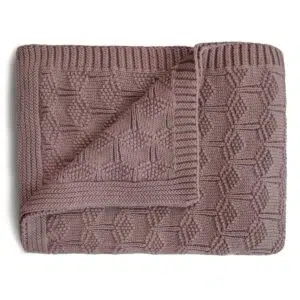 Mushie Deken Knitted Pointelle Baby Blanket - Blush