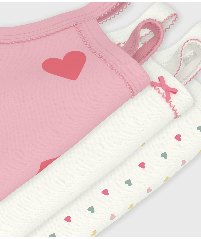 Body met schouderbandje 3-pack (Wit/Roze met hartjes/Kleine hartjes)