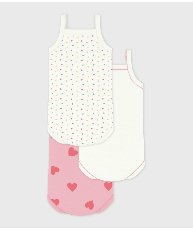 Body met schouderbandje 3-pack (Wit/Roze met hartjes/Kleine hartjes)