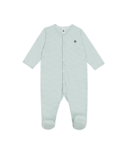 Babypyjama met voetjes (Groen gestreept)