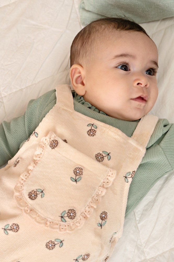Tuinbroek velours rib met borduursels - Lucky Bloombird