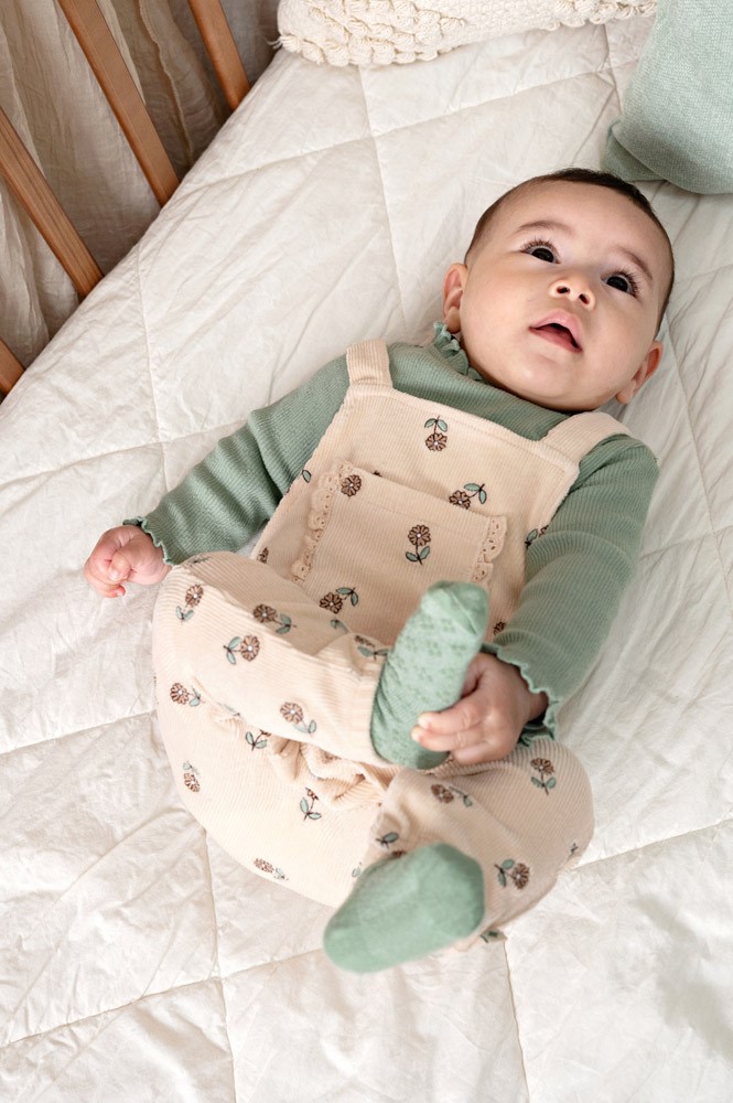 Tuinbroek velours rib met borduursels - Lucky Bloombird