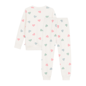 Pyjama Badstof lang (Wit met hartjes)